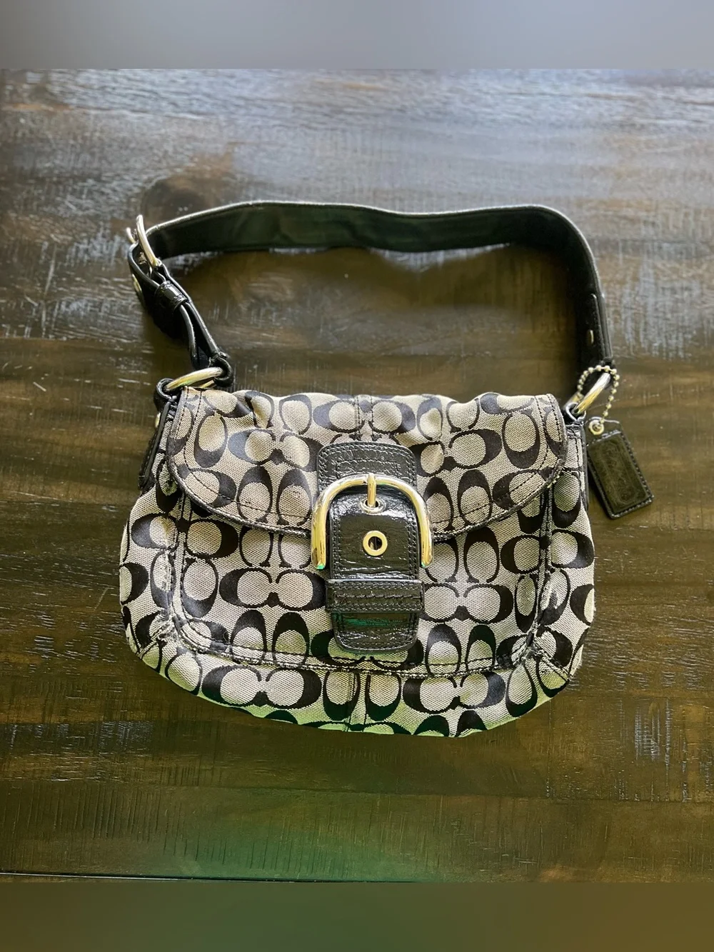 Coach Soho Signature Y2K Flap/Buckle Shoulder Bag C-monogram Jacquard fabric